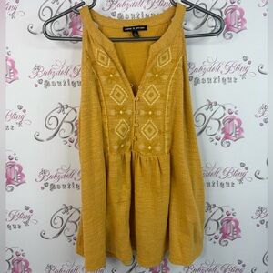 Cable & Gauge tank top embroidery boho Aztec yellow Mustard Embroidered Blouse